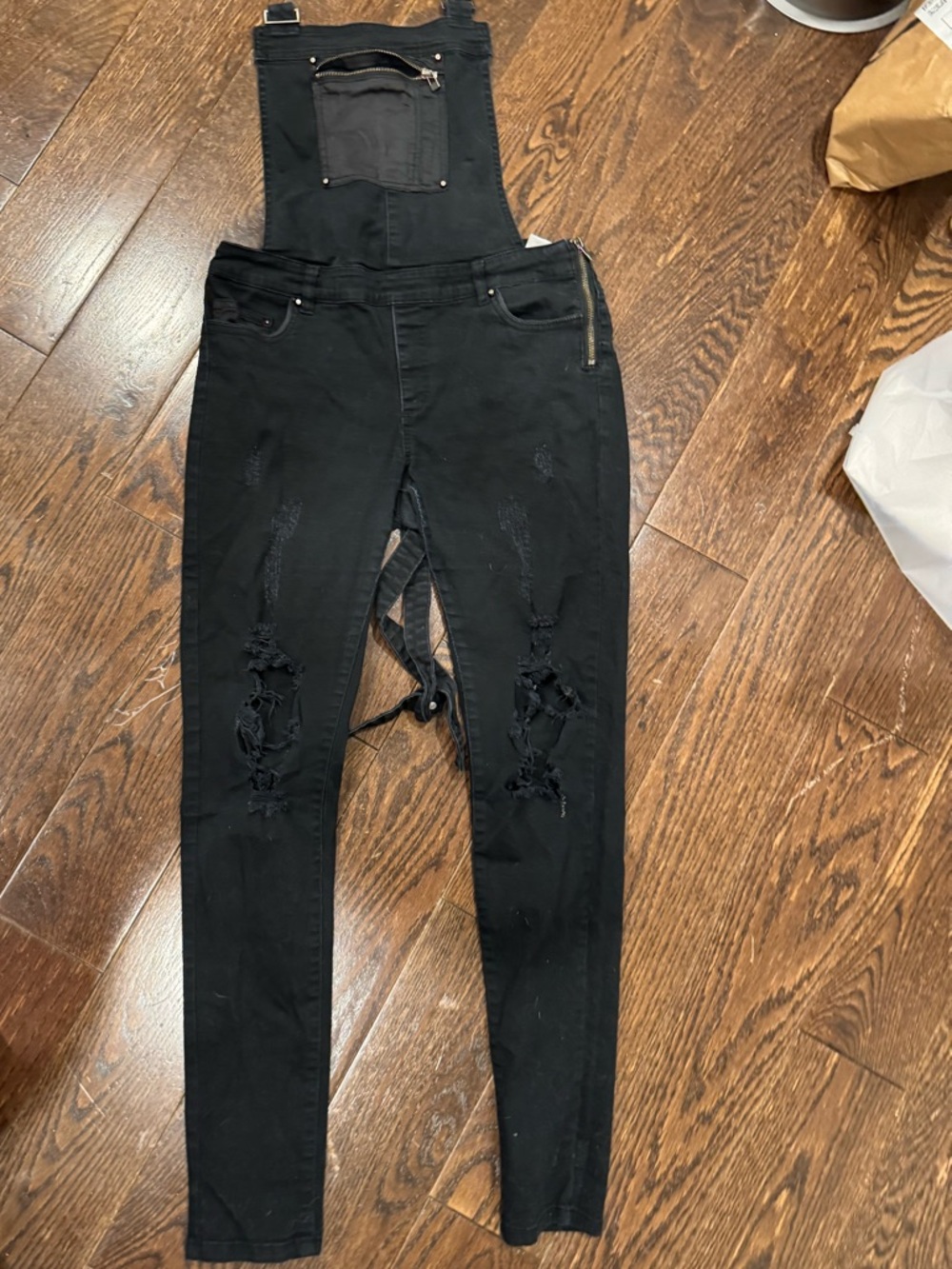 Black Distressed Women's Denim Overalls - Casual Slim Fit
